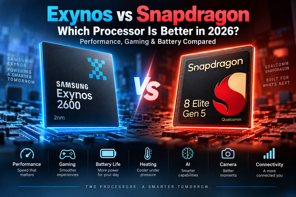 Exynos vs Snapdragon processor comparison showing performance, gaming and battery differences